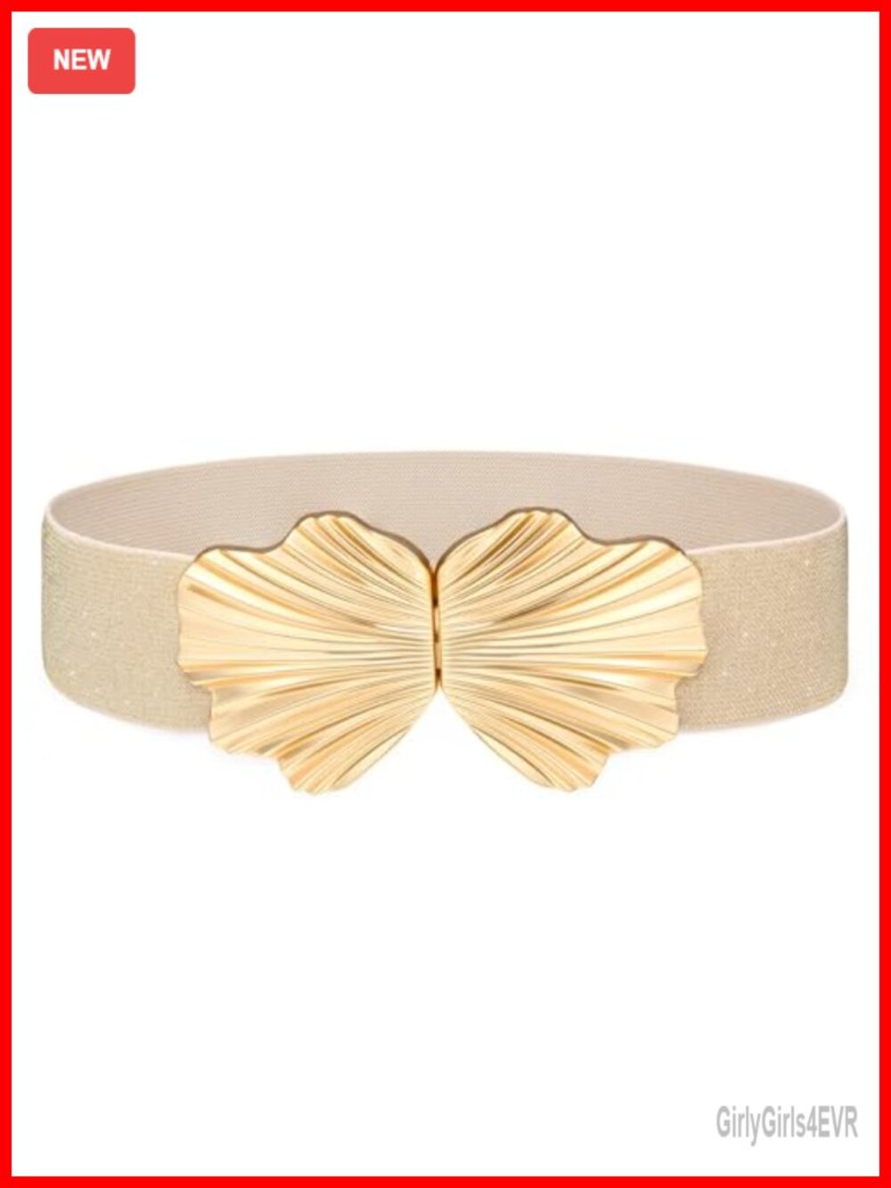 Wide Elastic Waist Belt for Women, Stretchy Fashion Belt with Shell Gold Buckle